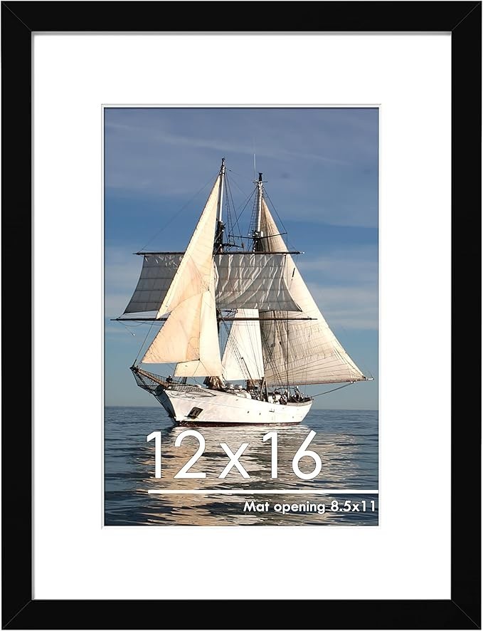 12x16 Picture Frame Black,Display Pictures 8.5x11 with,Mat or 12x16 Without Mat gallery
