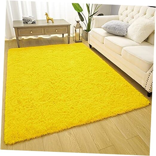 Premium Soft Fluffy Rug Modern Shag Carpet, High Pile, Solid 4x5.3 Feet Yellow gallery