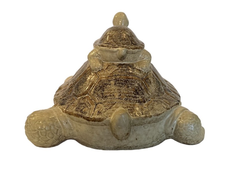 12" Tan-Brown Speckled Ceramic Turtle & Baby Figurine Yard Garden Decor- 4 ½ lbs gallery
