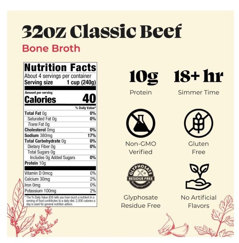 Kettle Fire Classic Beef Bone Broth Shelf-Stable 32 oz gallery
