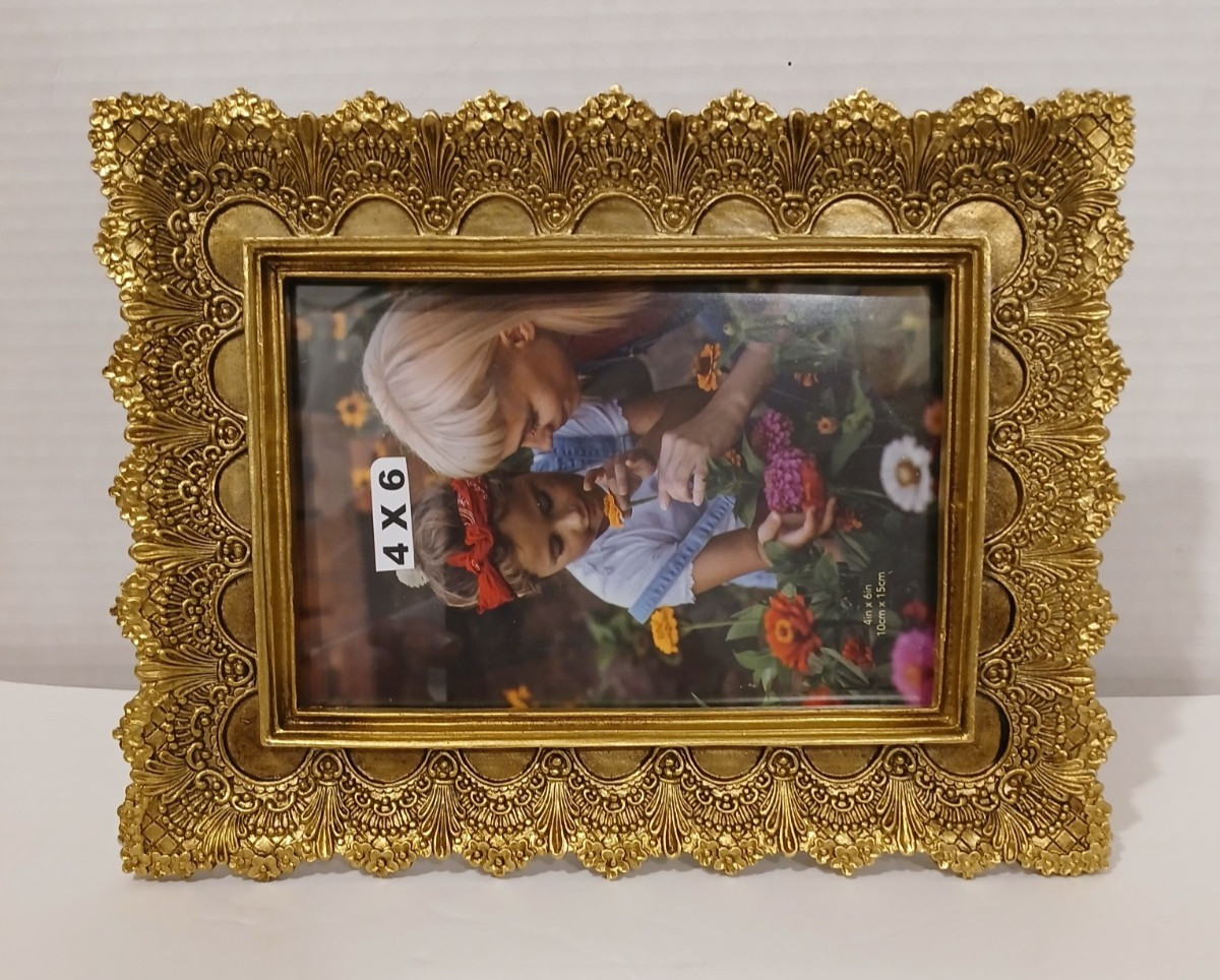 4x6 Ornate Gold Tone Picture Frame Tabletop & Wall Mount Vintage Style New gallery