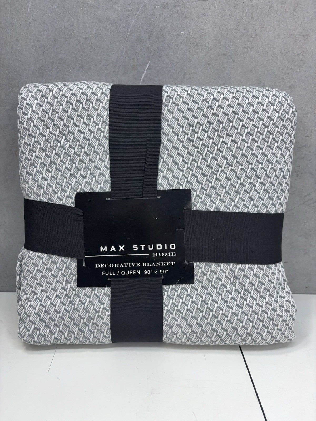 Max Studio Home Decorative Blanket Full Queen 90x90 Grey White Woven NWT gallery
