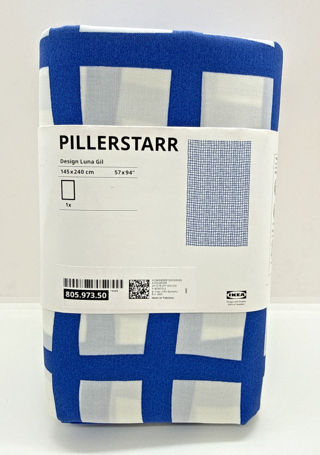 IKEA PILLERSTARR Tablecloth, patterned/blue white, 57 x 94" water-repellent New gallery