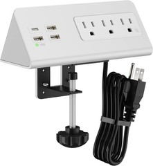 Nightstand Edge Mount Power Strip with USB-C Ports Tabletop Surge Protector D