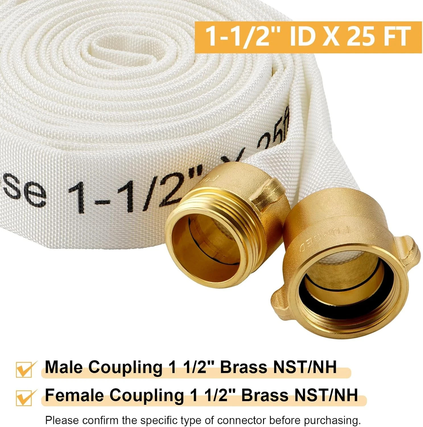 Fire Hose,1-1/2" ID X 25 FT, Single Jacket TPU, 450 PSI Burst Pressure, Industri gallery