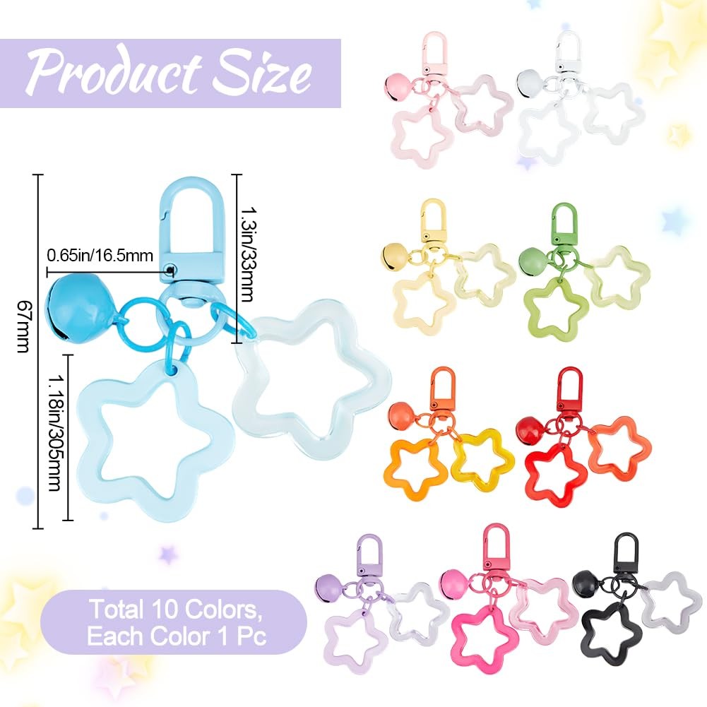 Beebeecraft 10Pcs 10 Colors Acrylic Star Keychain Stars Keychains 6.7cm, #2 gallery