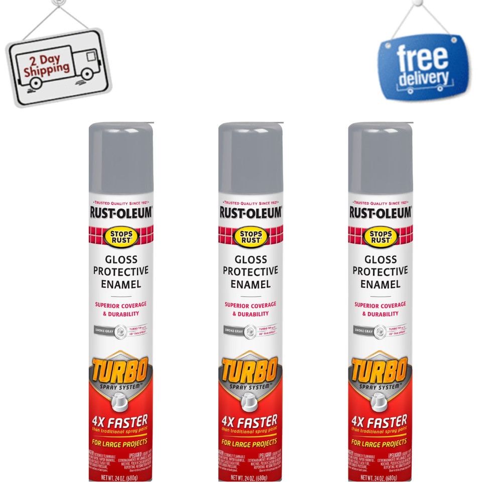 Rust-Oleum Stops Rust Turbo, Smoke Gray, Gloss Enamel Spray Paint, 24 oz, 3 Pack gallery