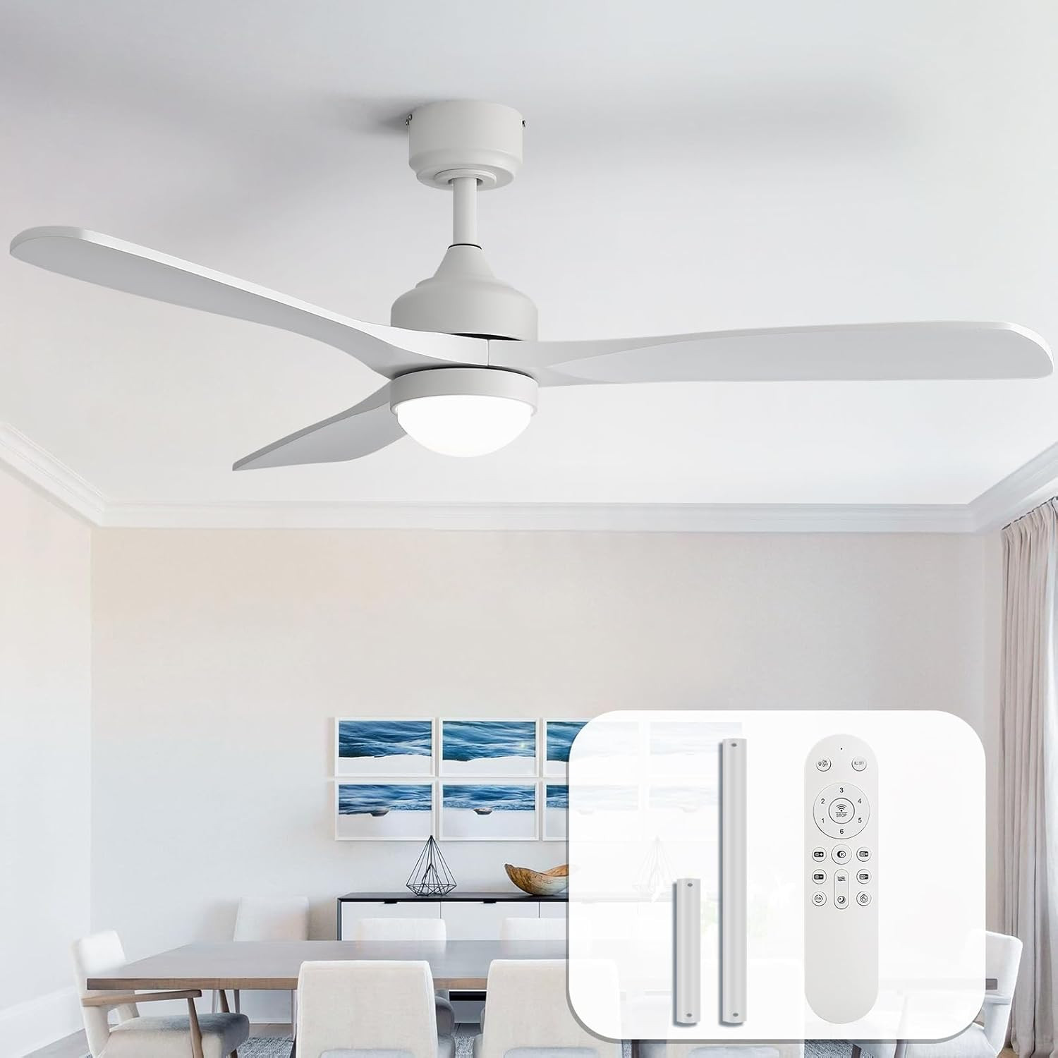 Sofucor 52" Solid Wood Ceiling Fan Lights, Flush Mount & Downrod Mount Ceiling F gallery
