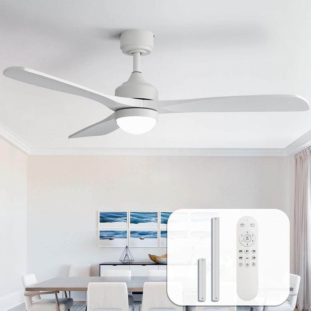 Sofucor 52" Solid Wood Ceiling Fan Lights, Flush Mount & Downrod Mount Ceiling F