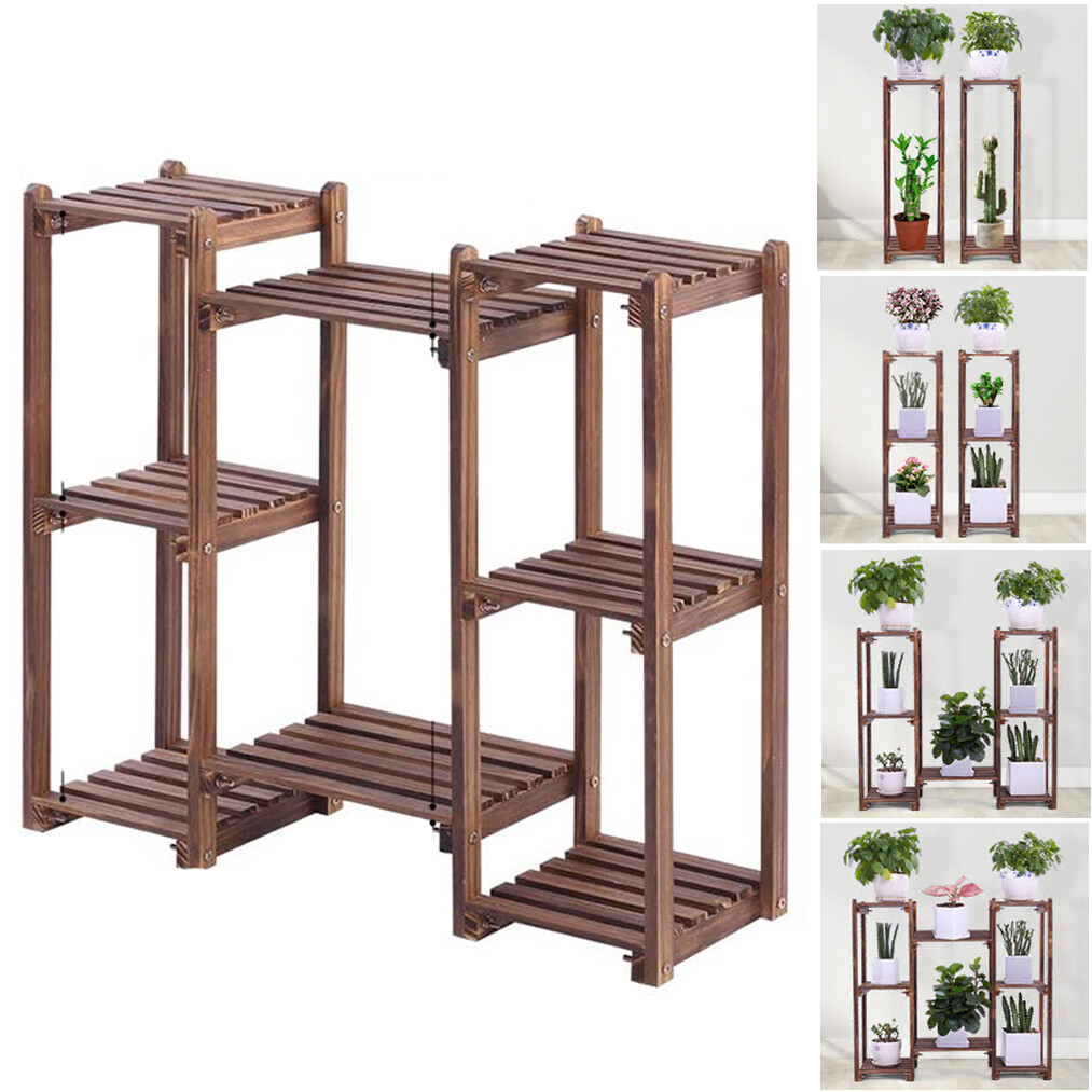 Multiple Installation Mode Wood Plant Stand Flower Pot Rack Shelf Indoor Outdoor gallery