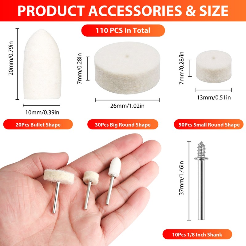 129/110Pcs Wool Felt Polishing Buffing Pad Waxing Wheel For Dremel Rotary Tool gallery