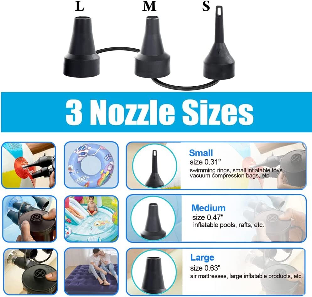 Electric Air Pump Portable Quick-Fill Air Pump with 3 Nozzles, Inflator/Deflator gallery
