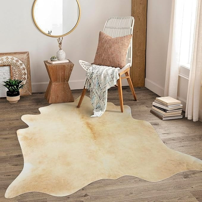 GENUINE BEIGE LARGE Cowhide Rug Leather Natural Hair on Cow Hide Carpet Skin gallery