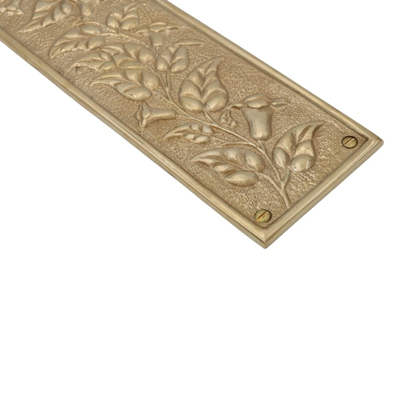Solid Brass Push Plate with Morning Glory Floral Motif 11 Inches - Choose Finish gallery