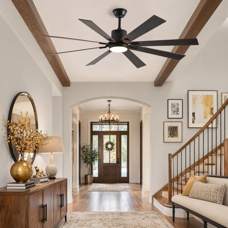 72'' Walnut Black Ceiling Fan with Light & Remote 6 Speeds 3CCT Reversible Motor gallery