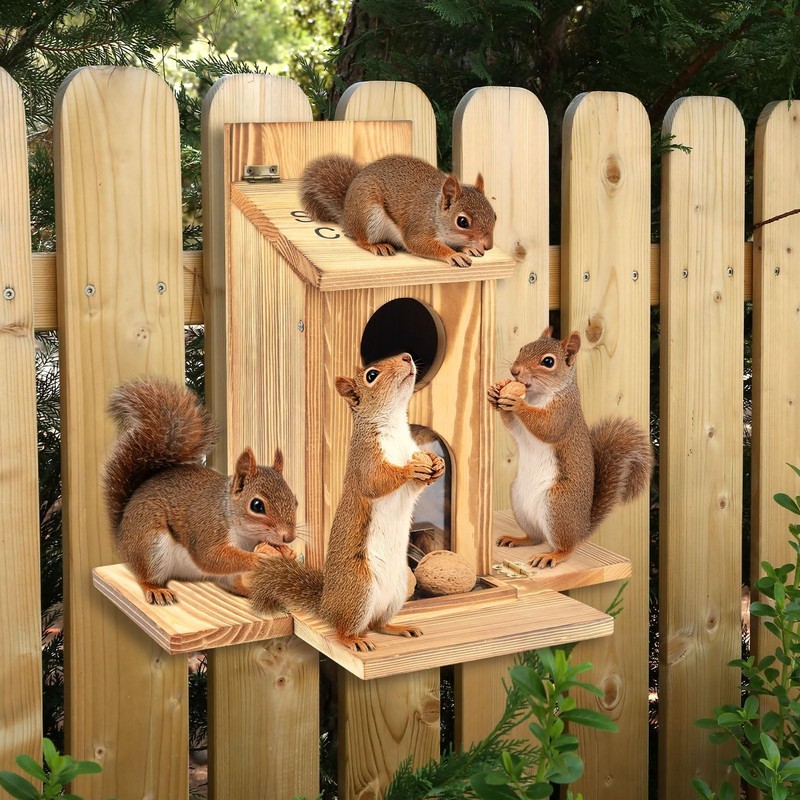 Squirrel Feeder With Standing Panel Wooden Nut Bar For Outside Chipmunk Box gallery