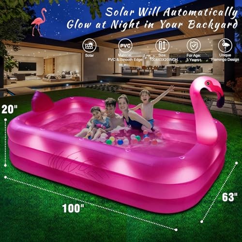 Inflatable Pool with Lights, Solar Flamingo Swimming Pool for Kids,Adults gallery