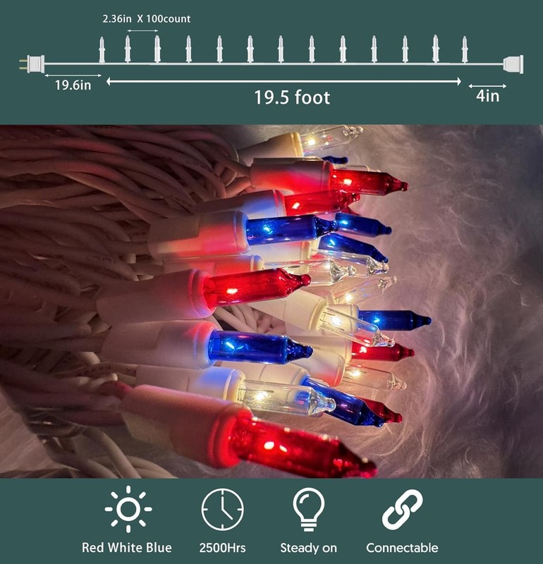 Red White Blue 100 Count Mini String Lights 4th of July Patriotic Decorations gallery
