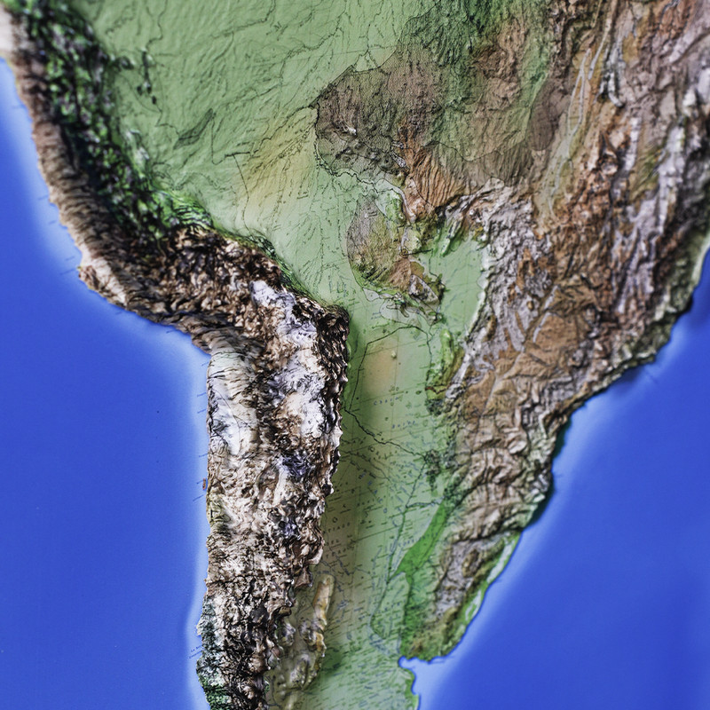 Real 3D raised relief map of South America - with touchable mountain peaks. gallery