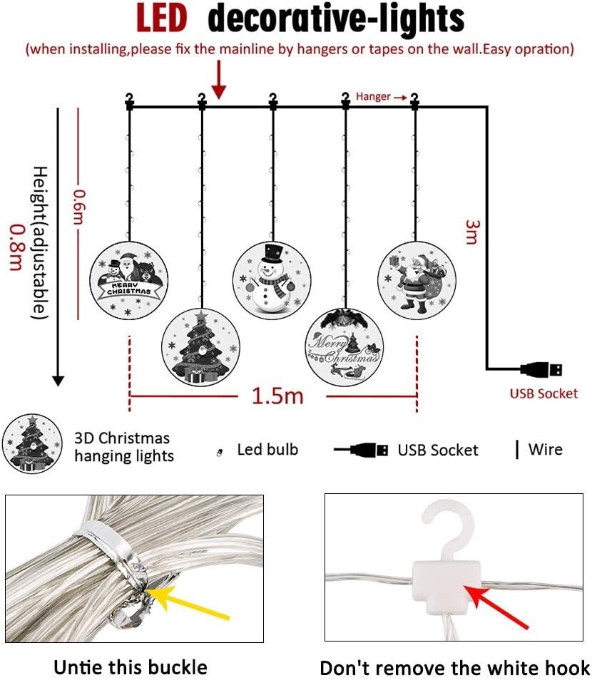 Christmas String Lights LED Decorative Novelty Hanging 3D Light Warm White 9.8FT gallery
