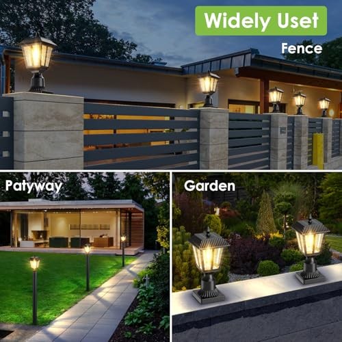 Solar Lamp Post Light Outdoor - 3000K Warm White, IP45 Waterproof Post 2PK gallery