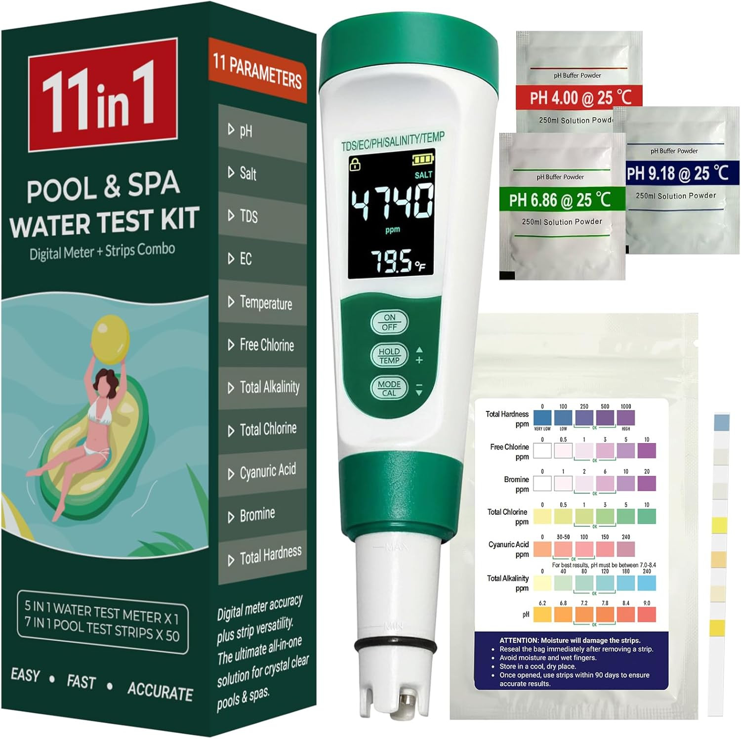 11-In-1 Digital Pool Water Tester Kit Including 5-In-1 Salt Tester for Saltwater gallery