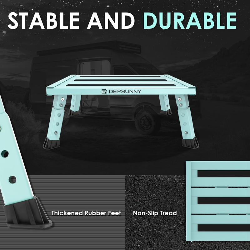 Adjustable RV Step Platform Stool Aluminum Foldable 1000lb Support Green Mat gallery