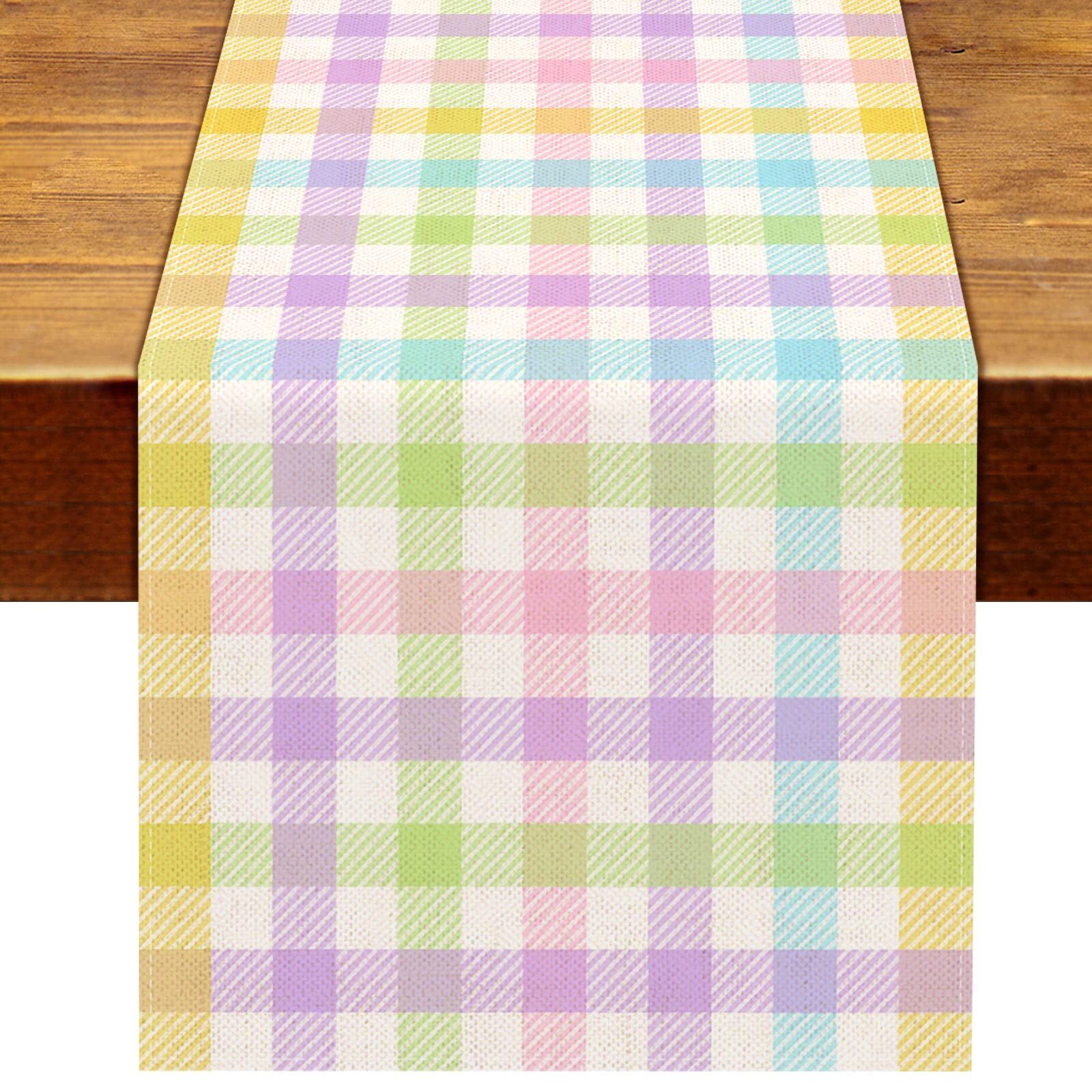 90in Long Linen Spring Easter Plaid Table Runner Rustic Farmhouse Decor gallery