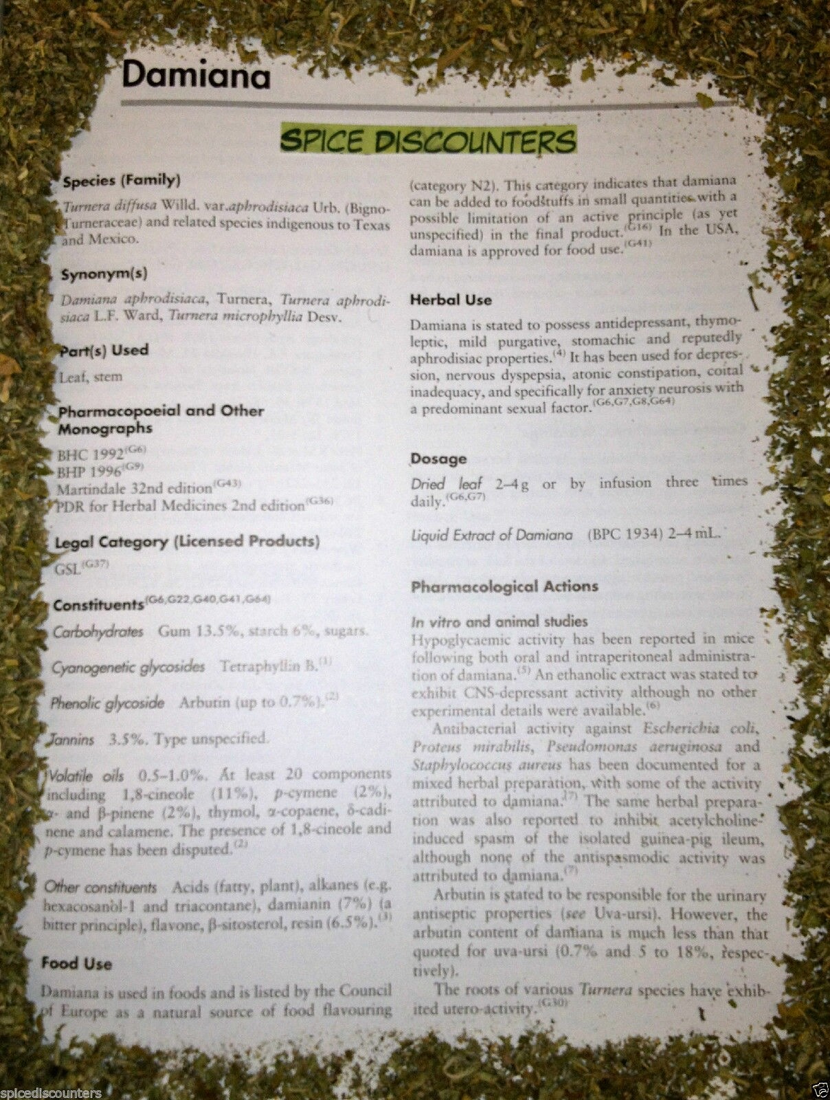 DAMIANA wildcrafted bulk cut c/s leaf -get high quality pungent herb -1 lb pound gallery