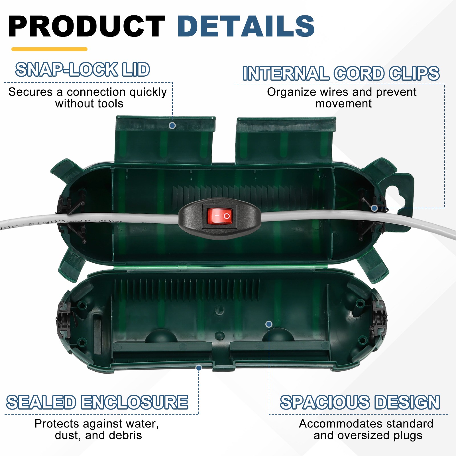 IP55 ABS Green Waterproof Connection Box, 9.06 x 2.66 x 2.66in gallery