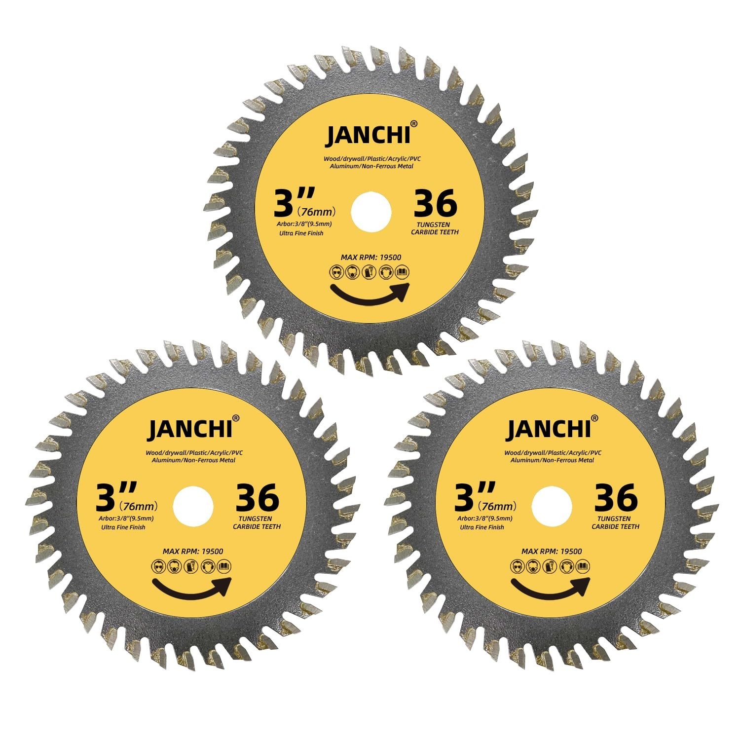 3PACK 3-Inch(75Mm) 36T TCT Circular Saw Blade with 3/8-Inch(9.5Mm) Arbor, Fast C gallery