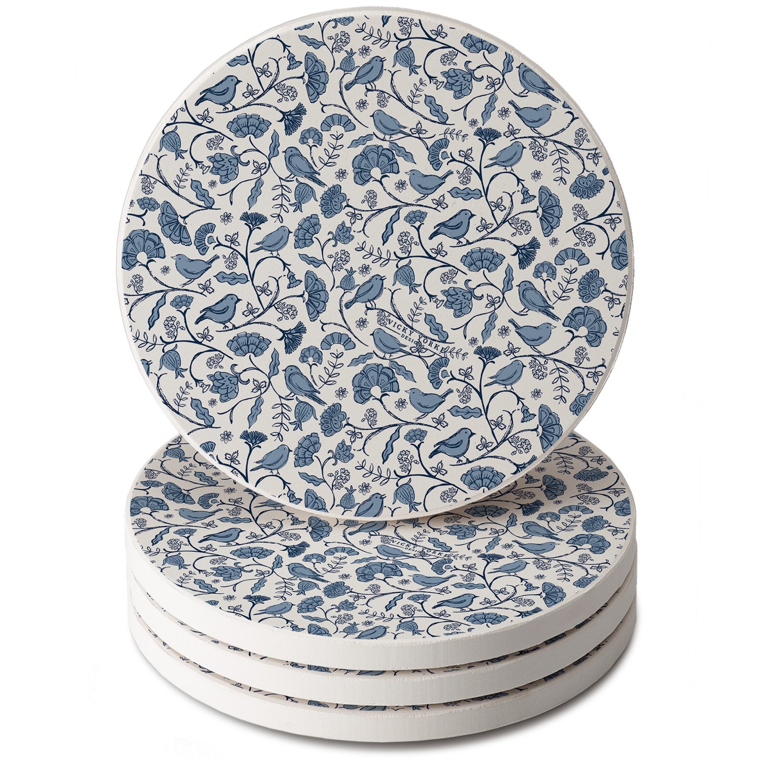 Vintage Flock 4 Pack Round Absorbent Stone Coasters with Protective Cork Backing gallery