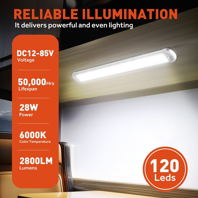 4Pc 12V 28W LED Interior Light Bar Strip, 120LED 2800LM LED Lights ON/Off Switch gallery