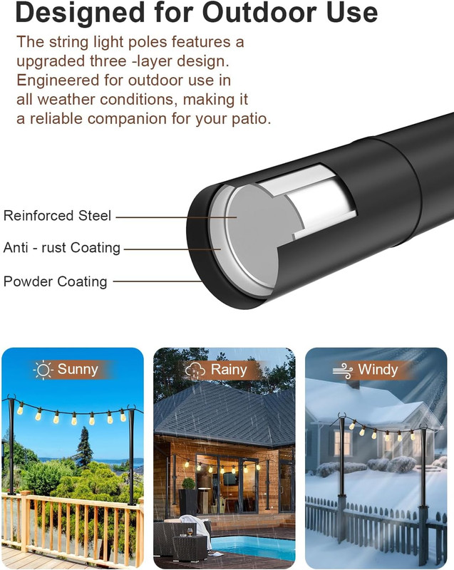 4 Pack 5Ft Heavy-Duty Metal String Light Poles for Outdoor Decor gallery
