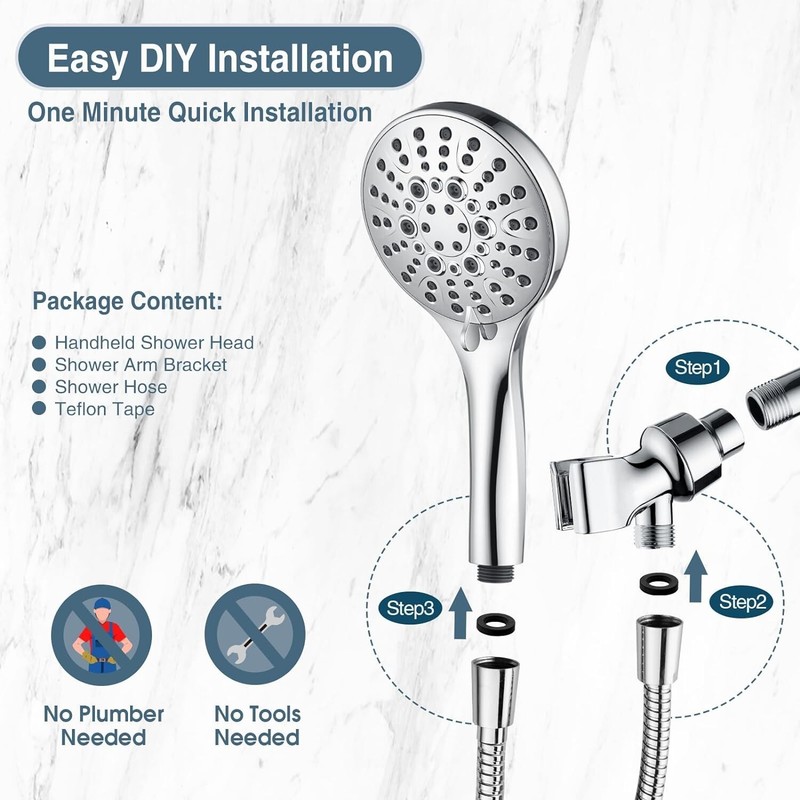 High Pressure 9 Spray Settings Handheld Shower Head & 69'' Hose PSS9901-01 gallery