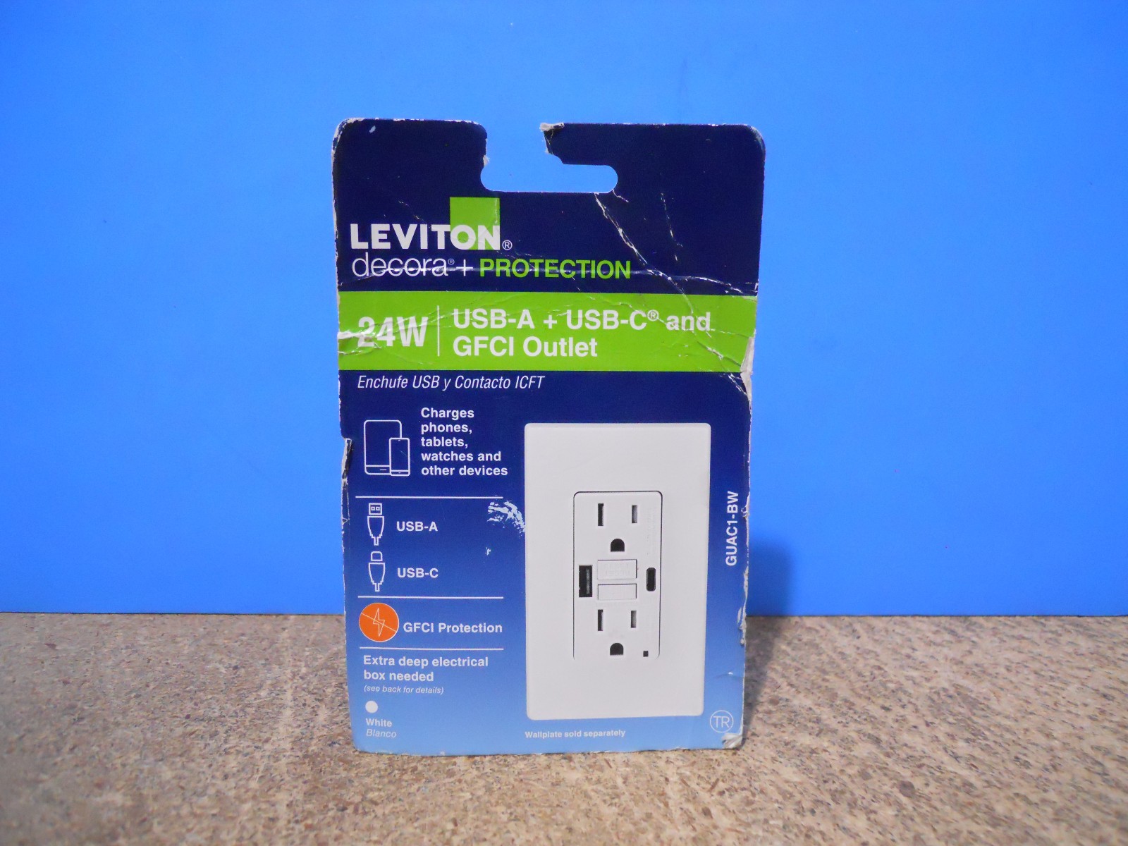 Leviton Decora+ Protection 24W USB A USB C GFCI Outlet GUAC1-BW White gallery