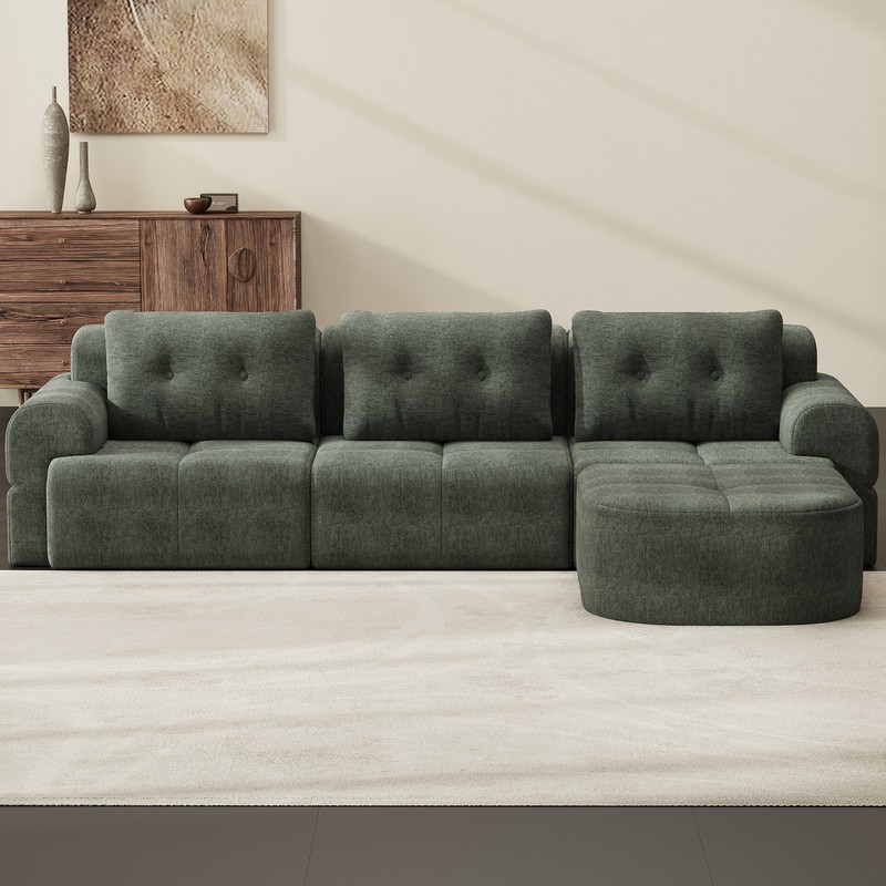Modular Sectional Sofa with Chaise, Full-Foam, Woven Fabric, Blackish Green gallery