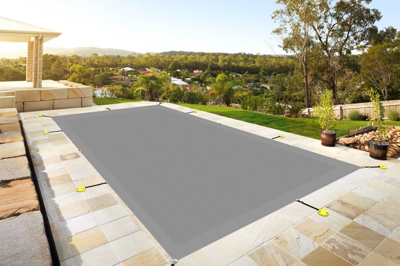 Inground Winter Pool Cover Rectangle Swimming Heavy Duty Safety Mesh Cover Gray gallery