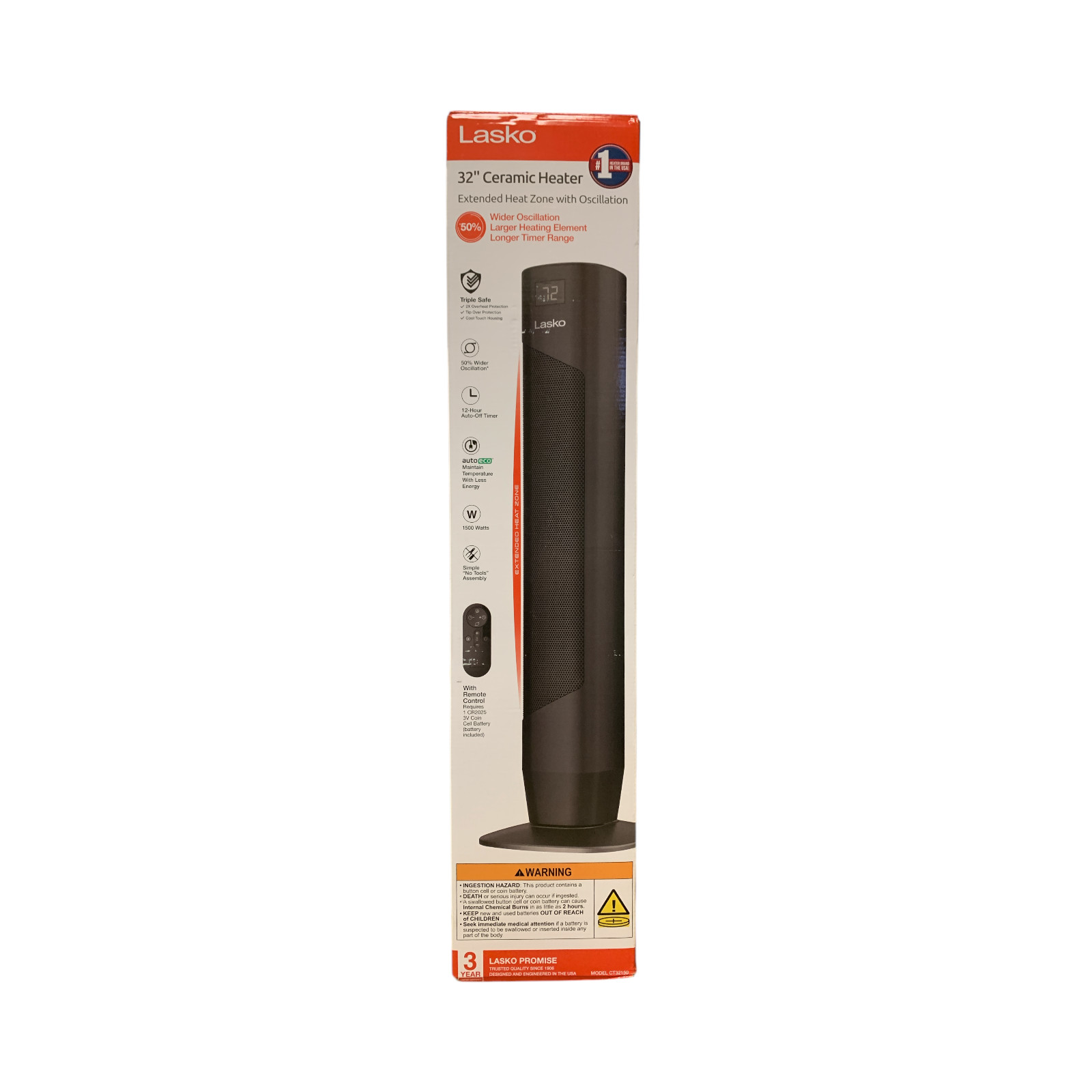 Lasko 32" Ceramic Heater with Remote, Extended Heat Zone with Wider Oscillation gallery