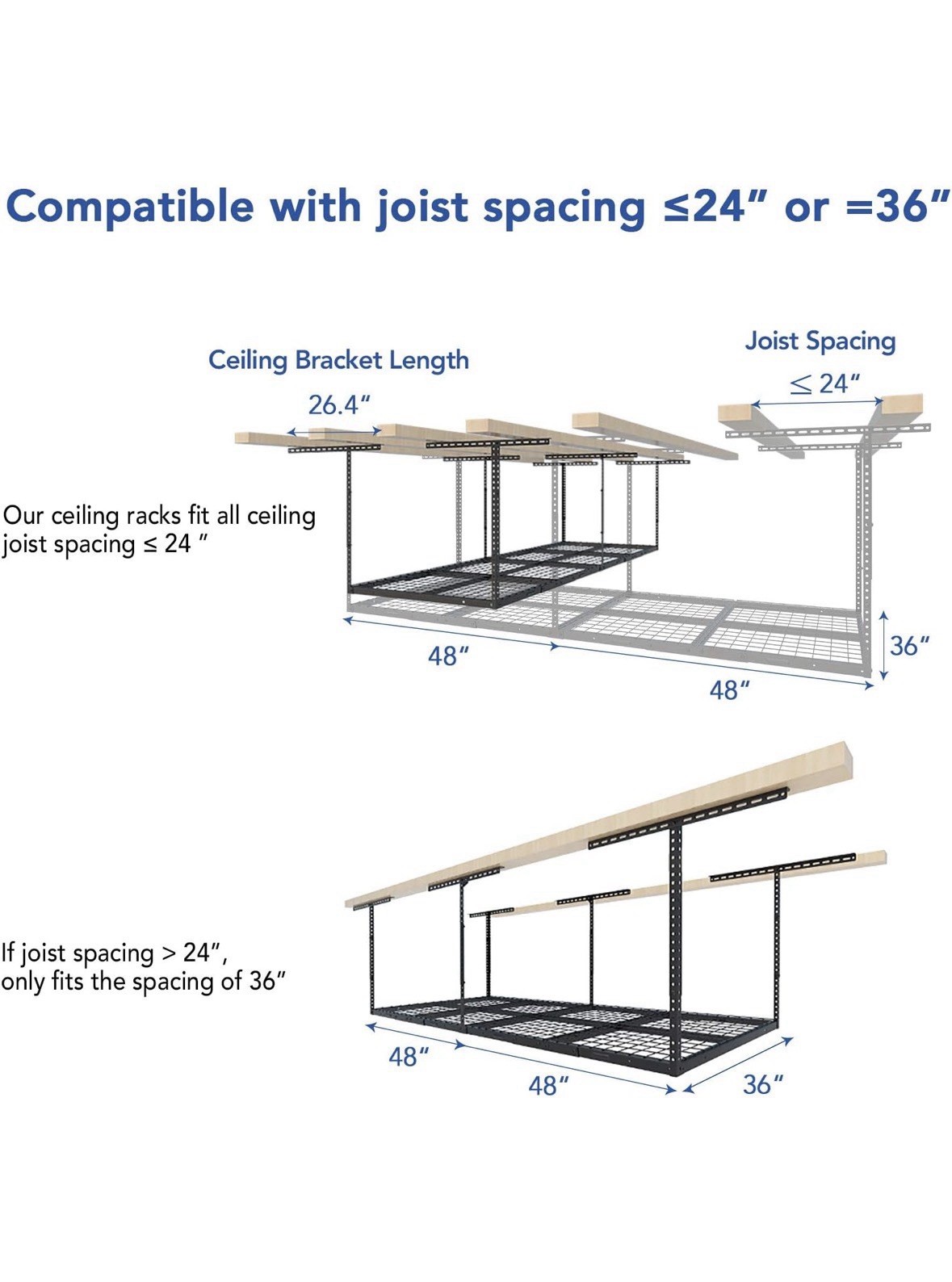 Flexmounts 3 Foot X 8 Foot Overhead Storage Rack. Adjustable, Heavy Duty Metal gallery