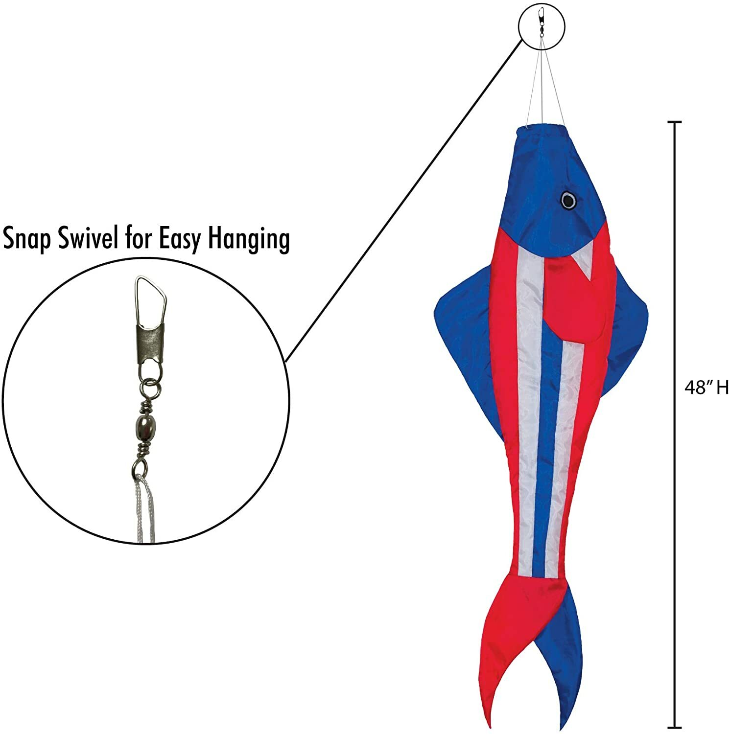 WINDSOCK--48" Patriotic Trout Windsock, Wind Sock, Diva, Spinner gallery