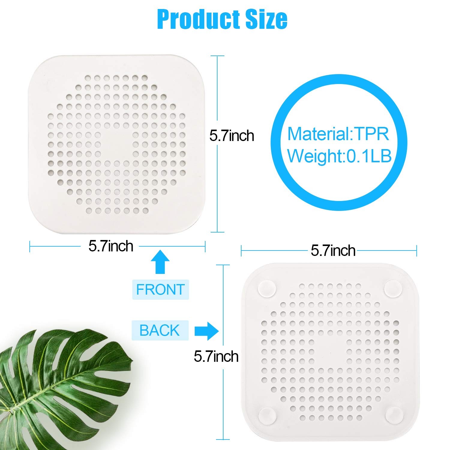 Square Drain Cover for Shower 5.7-inch TPR Drain Hair Catcher Flat Silicone P... gallery