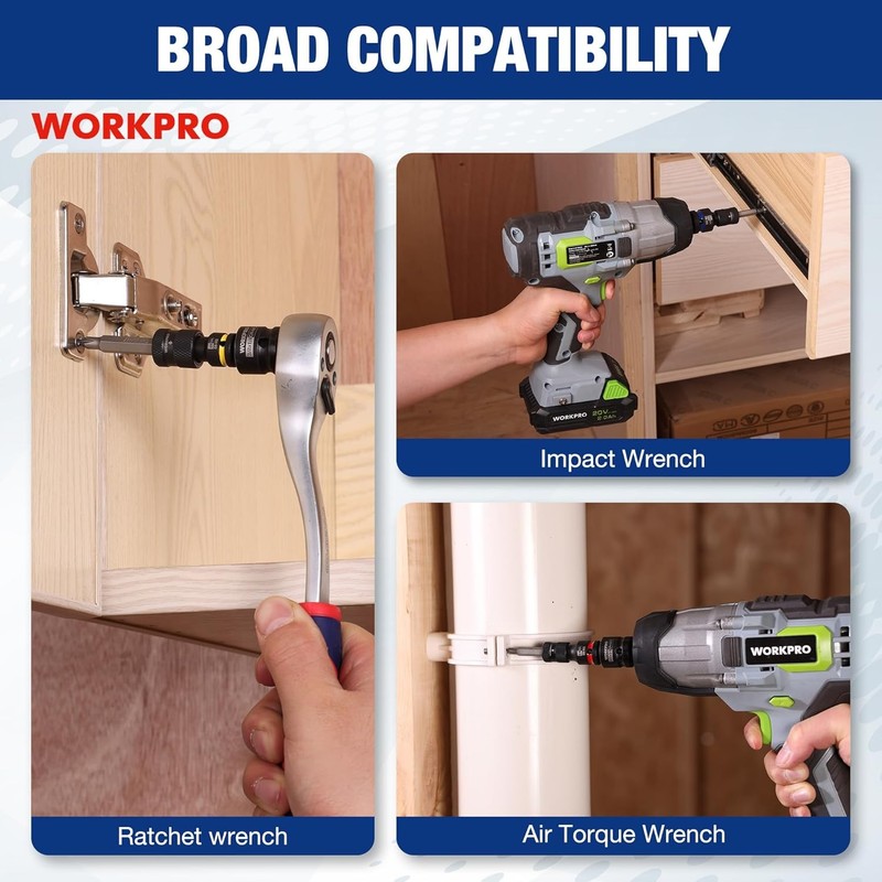 WORKPRO 1/2" 3/8" 1/4inch Quick Release Hex Impact Socket Adapter Bit Holder Set gallery