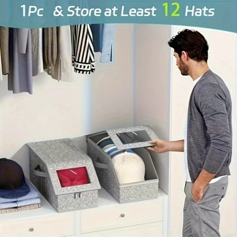 1/2x Stackable Hat Storage Organizer for Baseball Caps 24 Caps Hat Box with Lid gallery