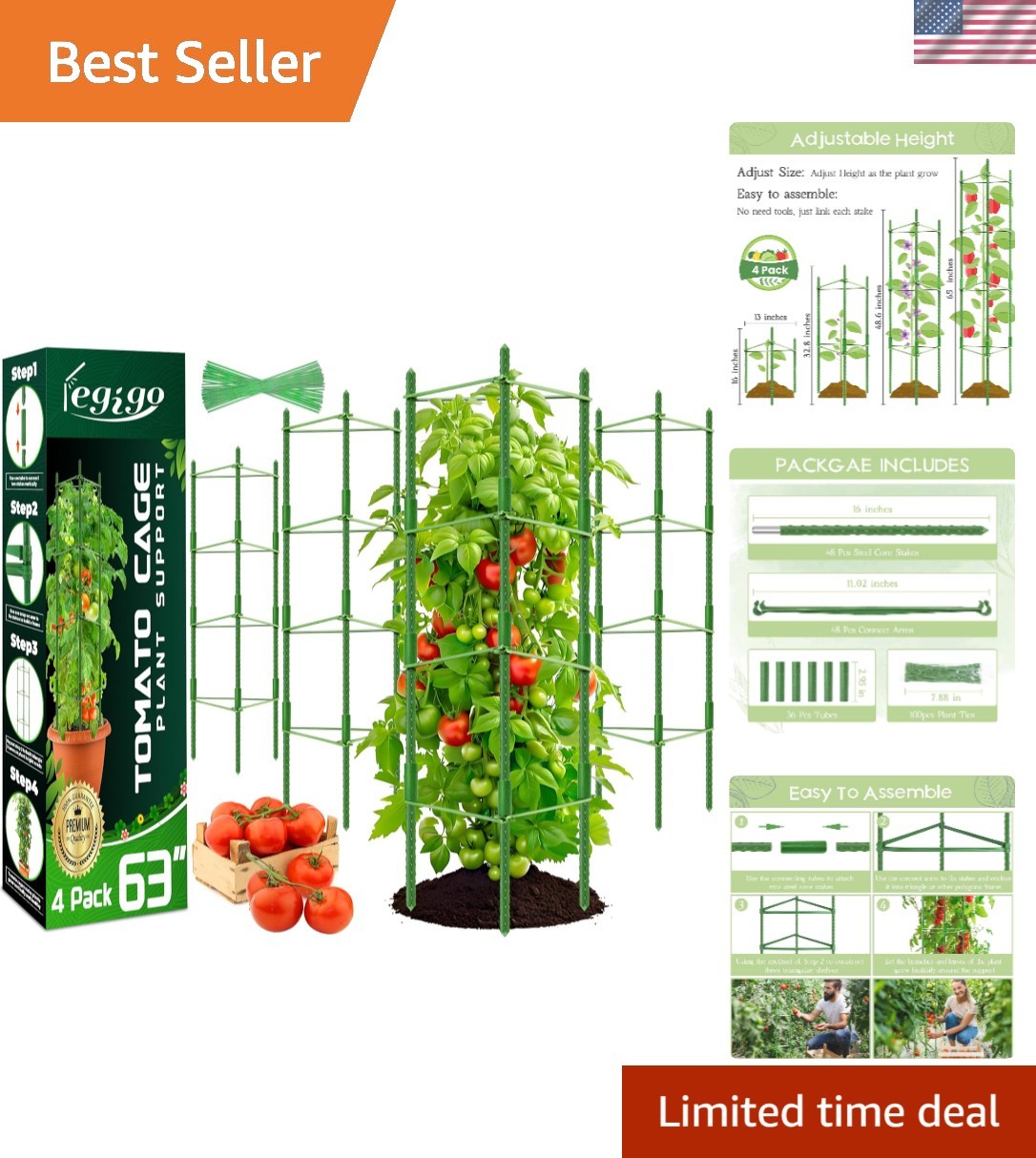 Customizable Garden Tomato Cages - 63-Inch Multi-Use Support for Climbing Plants gallery