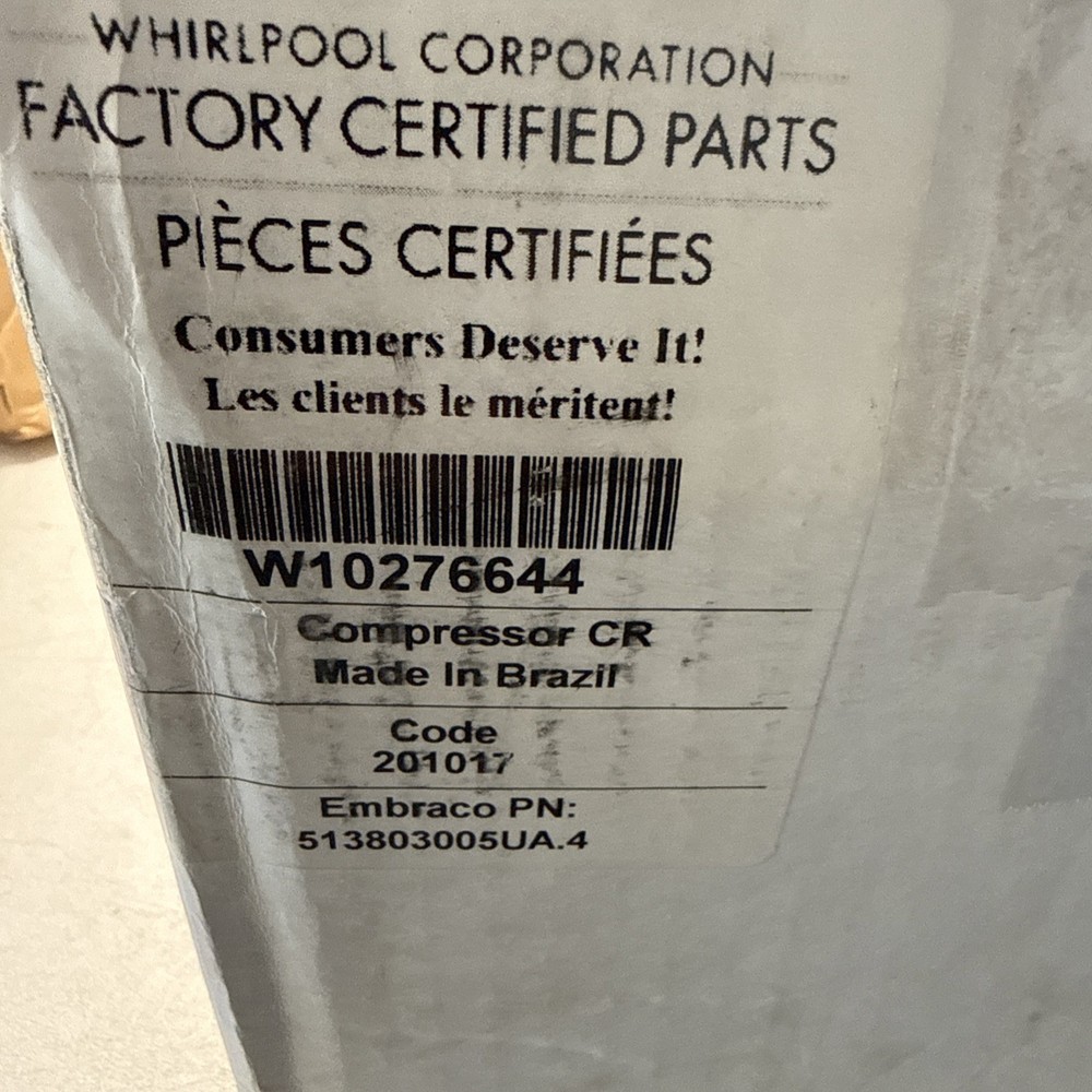 Whirlpool Embraco OEM Refrigerator Compressor Kit W10276644
