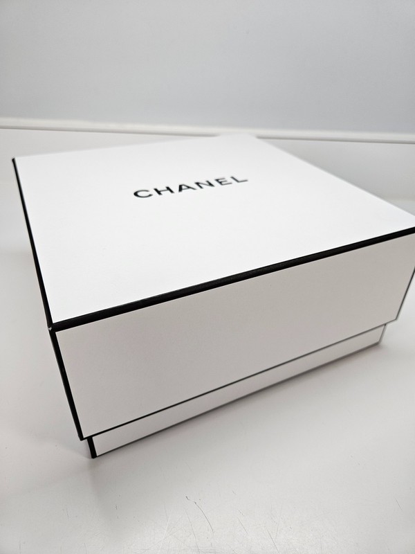 Authentic CHANEL White Logo Two Piece Gift Box with Tissue Paper 8.75" x 8.75" gallery