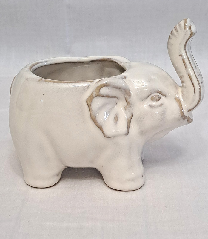 Boho Whitewashed Stoneware Elephant Planter Pot Succulent Catch Pot 4.5"Tx5"L gallery