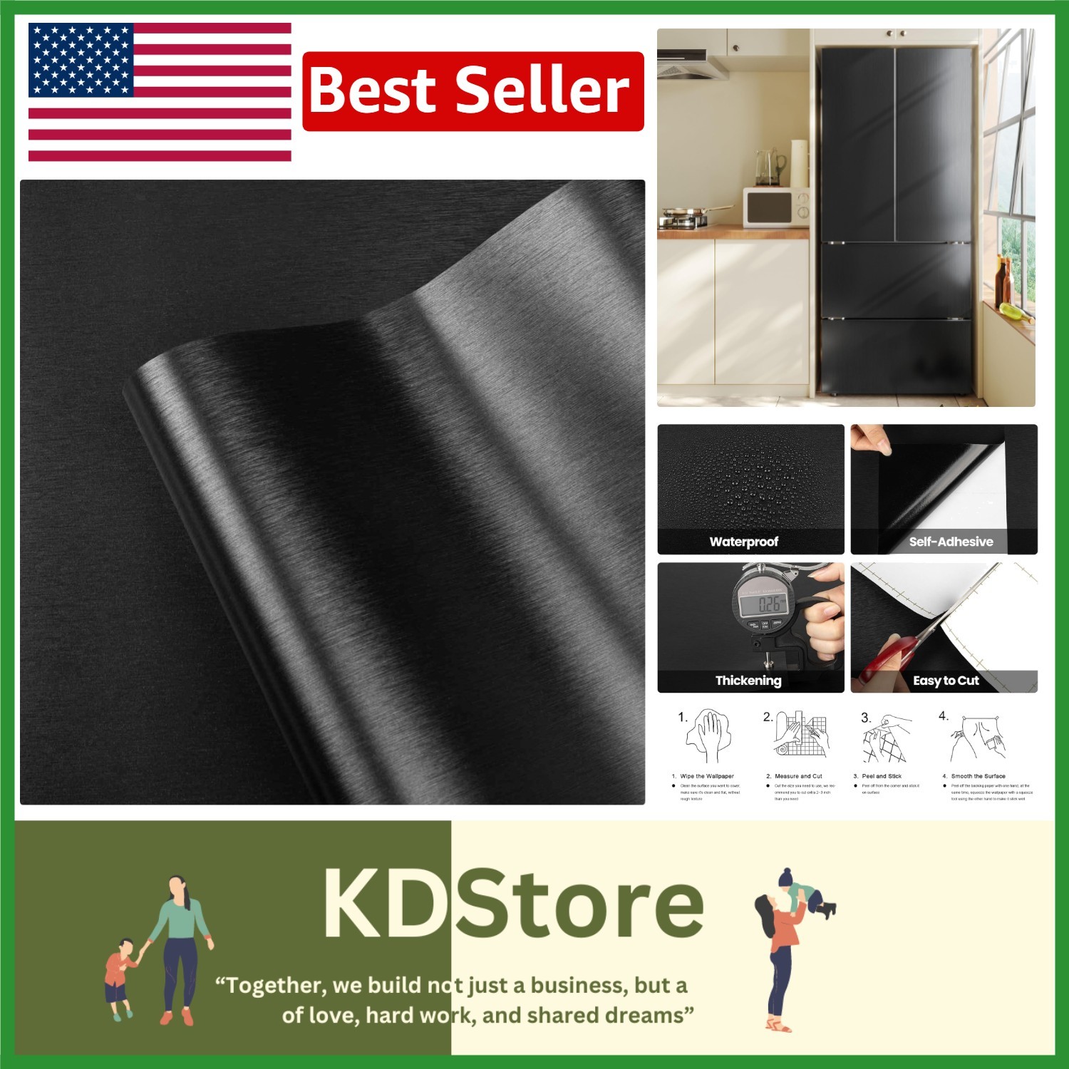 Black Metallic Brushed Stainless Steel Appliance Wrap - Peel & Stick, Heat-Re... gallery
