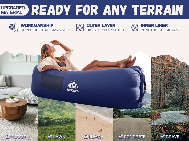 WEKAPO Inflatable Couch & Pump Lightweight Air Sofa for Relaxing Anywhere (Navy) gallery